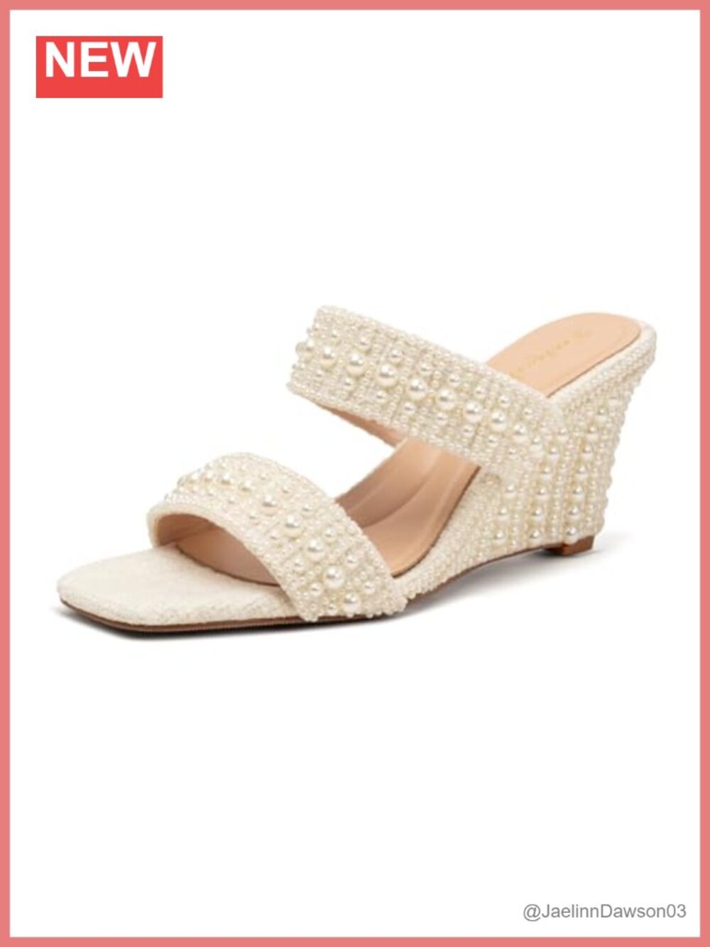 Women's Pearl Wedge Sandals Square Toe Heels Slip On